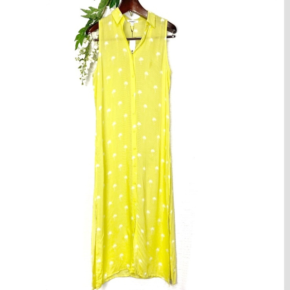 NWT•BB Dakota•bright yellow palm tree maxi shirt dress cover up